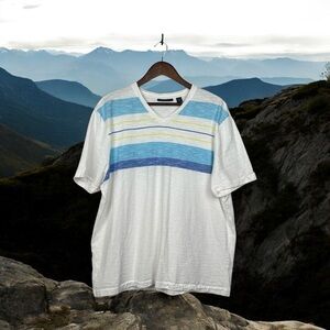 Perry Ellis White and Blue Short‎ Sleeve Tee